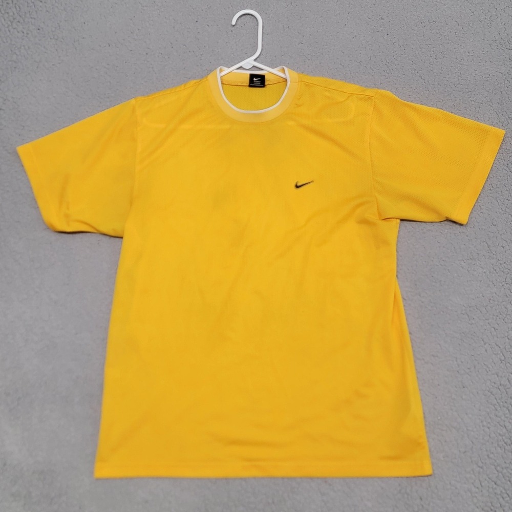Vintage Nike Shirt Mens Large Yellow Mesh Short Sleeve Training Performance 90s